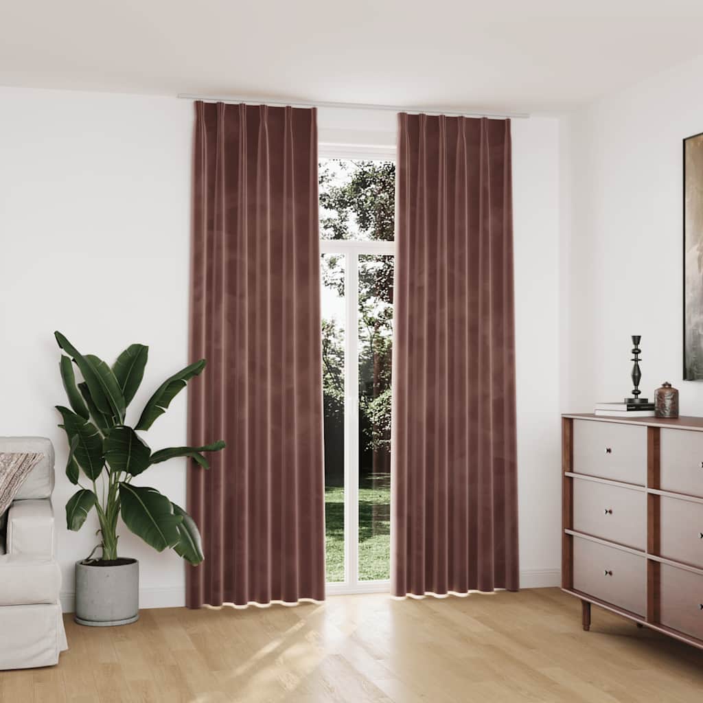 Lystette gardiner med kroker 2 stk fløyel antikk rosa 140x245cm