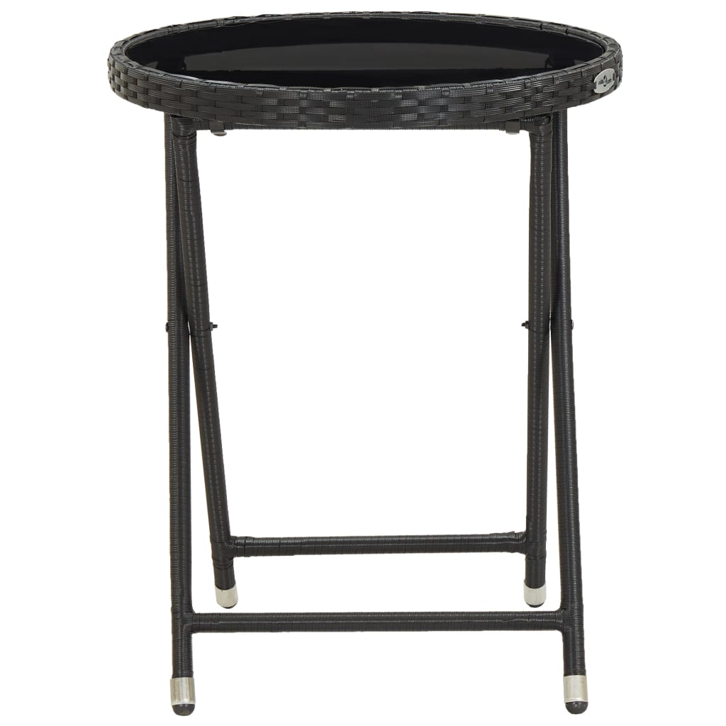 Tebord svart 60 cm polyrotting og herdet glass
