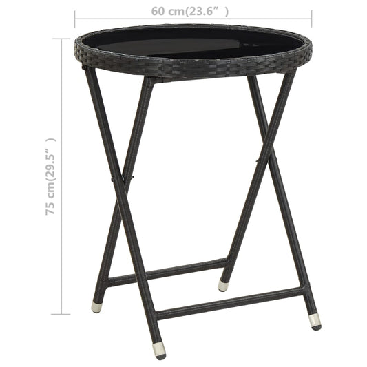 Tebord svart 60 cm polyrotting og herdet glass