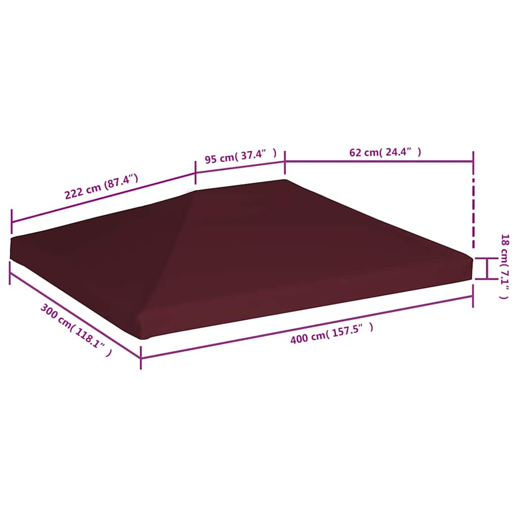 Toppduk til paviljong 310 g/m² 3x4 m vinrød vidaXL