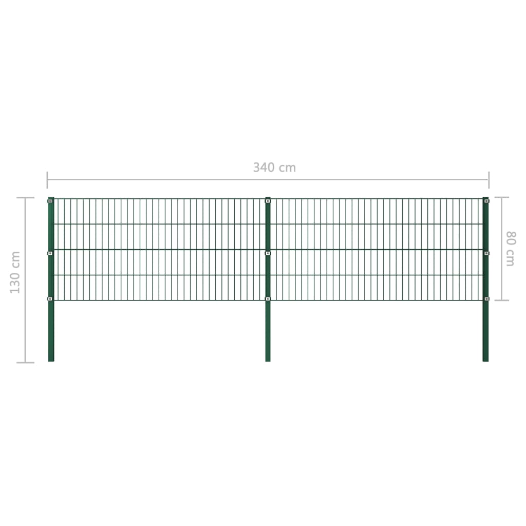 Gjerdepanel med stolper jern 349x80 cm grønn