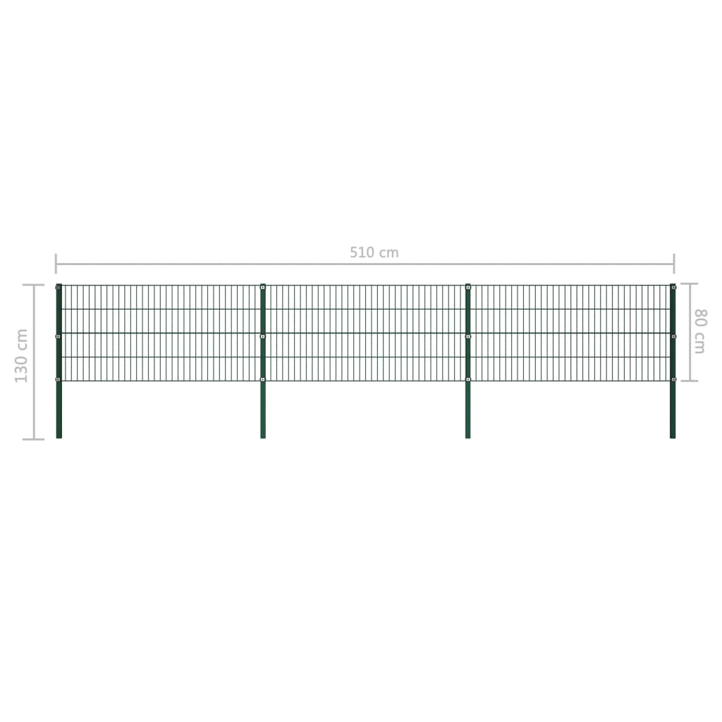 Gjerdepanel med stolper jern 522x80 cm grønn