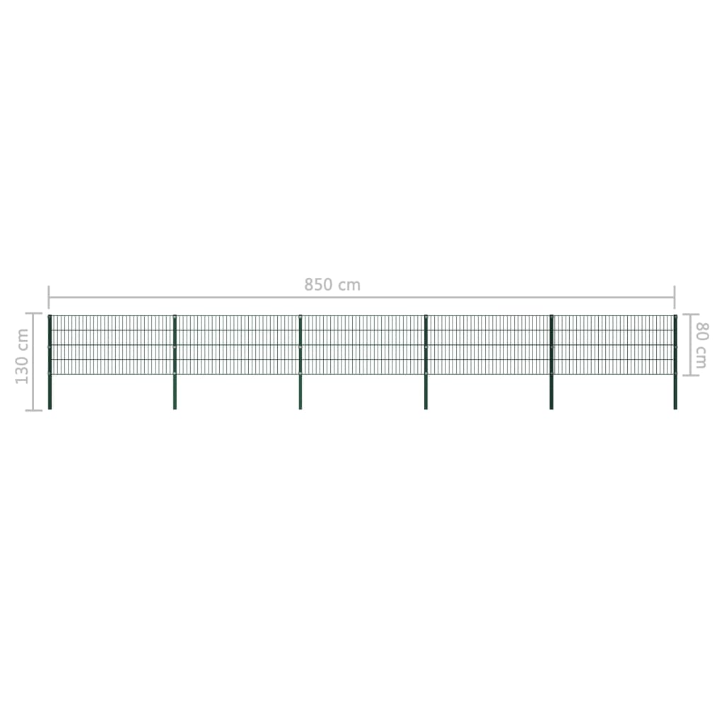 Gjerdepanel med stolper jern 867x80 cm grønn