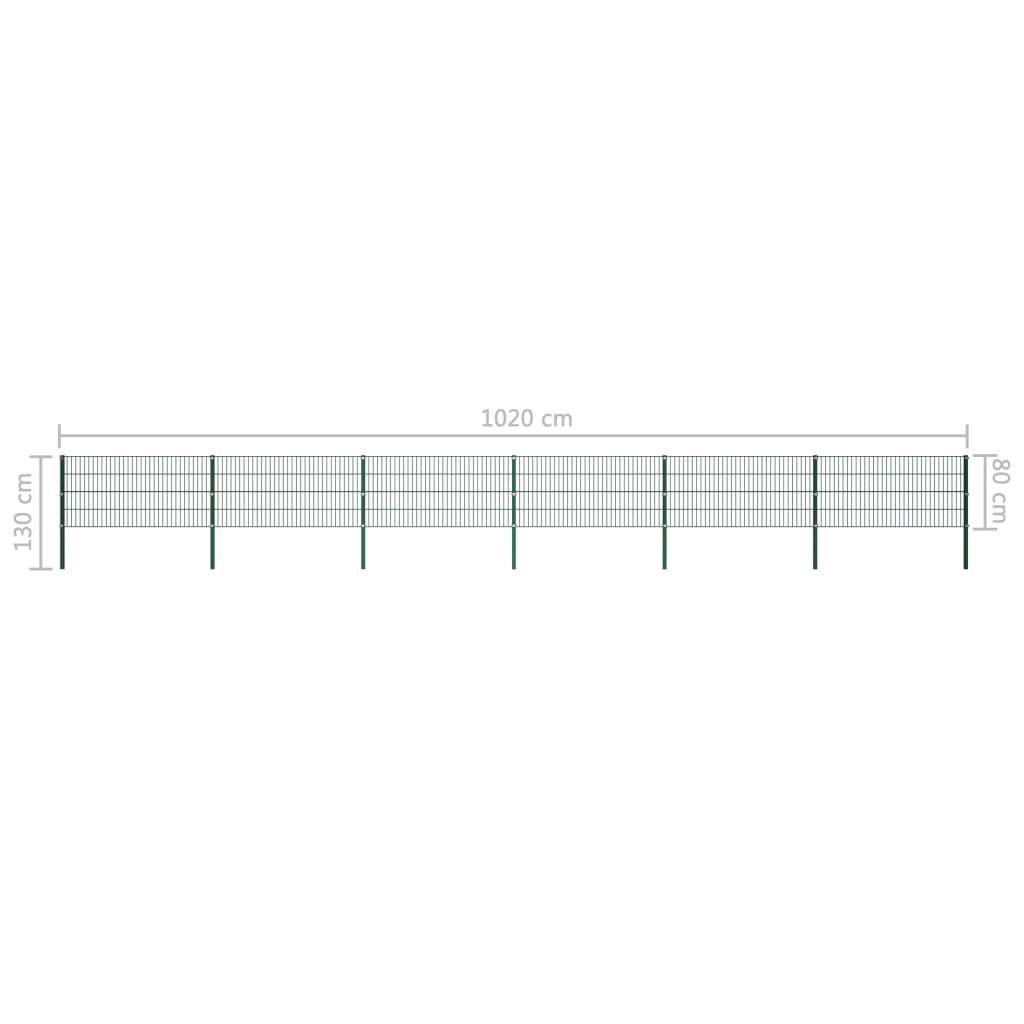 Gjerdepanel med stolper jern 1040x80 cm grønn