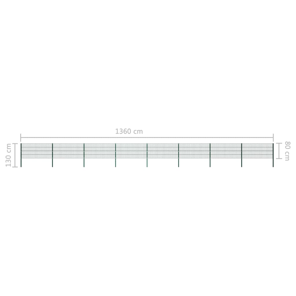 Gjerdepanel med stolper jern 1385x80 cm grønn