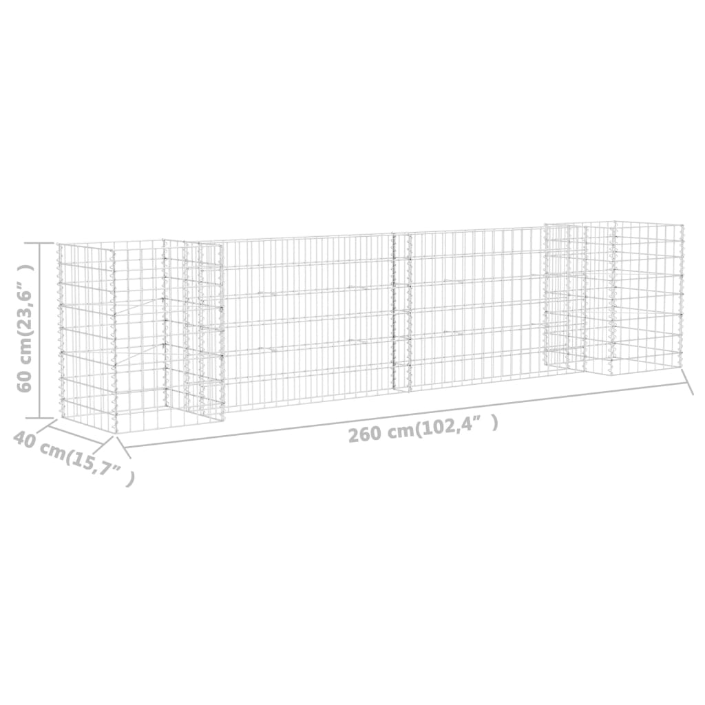 Gabion plantekasse H-formet ståltråd 260x40x60 cm