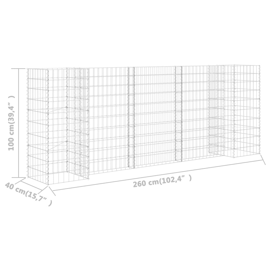 Gabion plantekasse H-formet ståltråd 260x40x100 cm vidaXL
