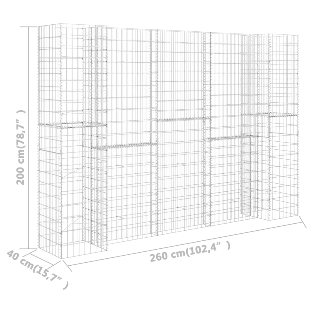 Gabion plantekasse H-formet ståltråd 260x40x200 cm