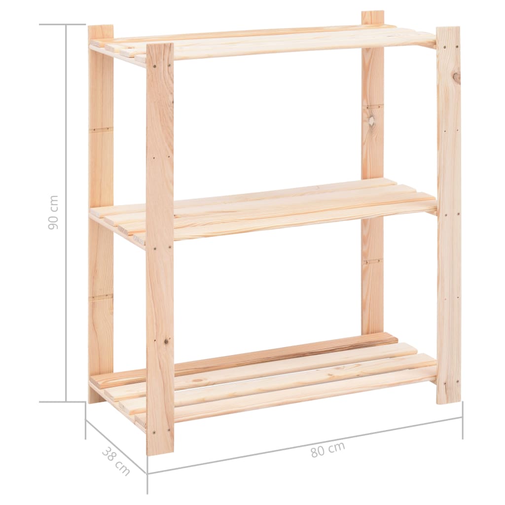 Oppbevaringshylle 3 etasjer 80x38x90 cm heltre furu 150 kg