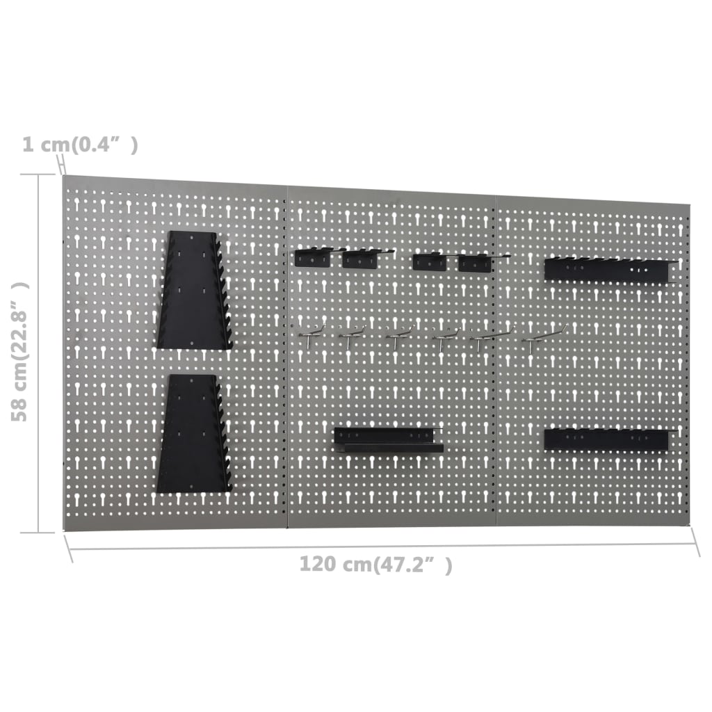 Verktøytavler for vegg 3 stk 40x58 cm stål