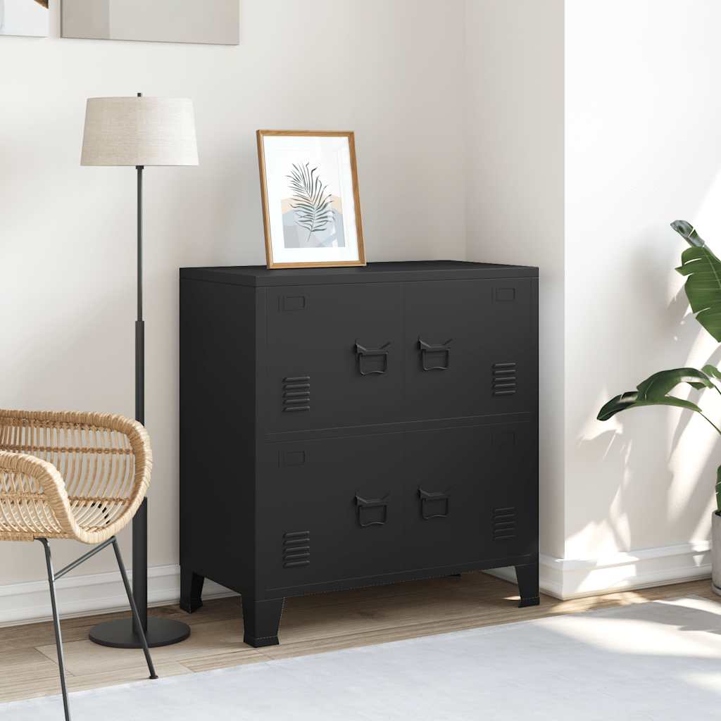 Industriell oppbevaringskiste svart 75x40x80 cm stål