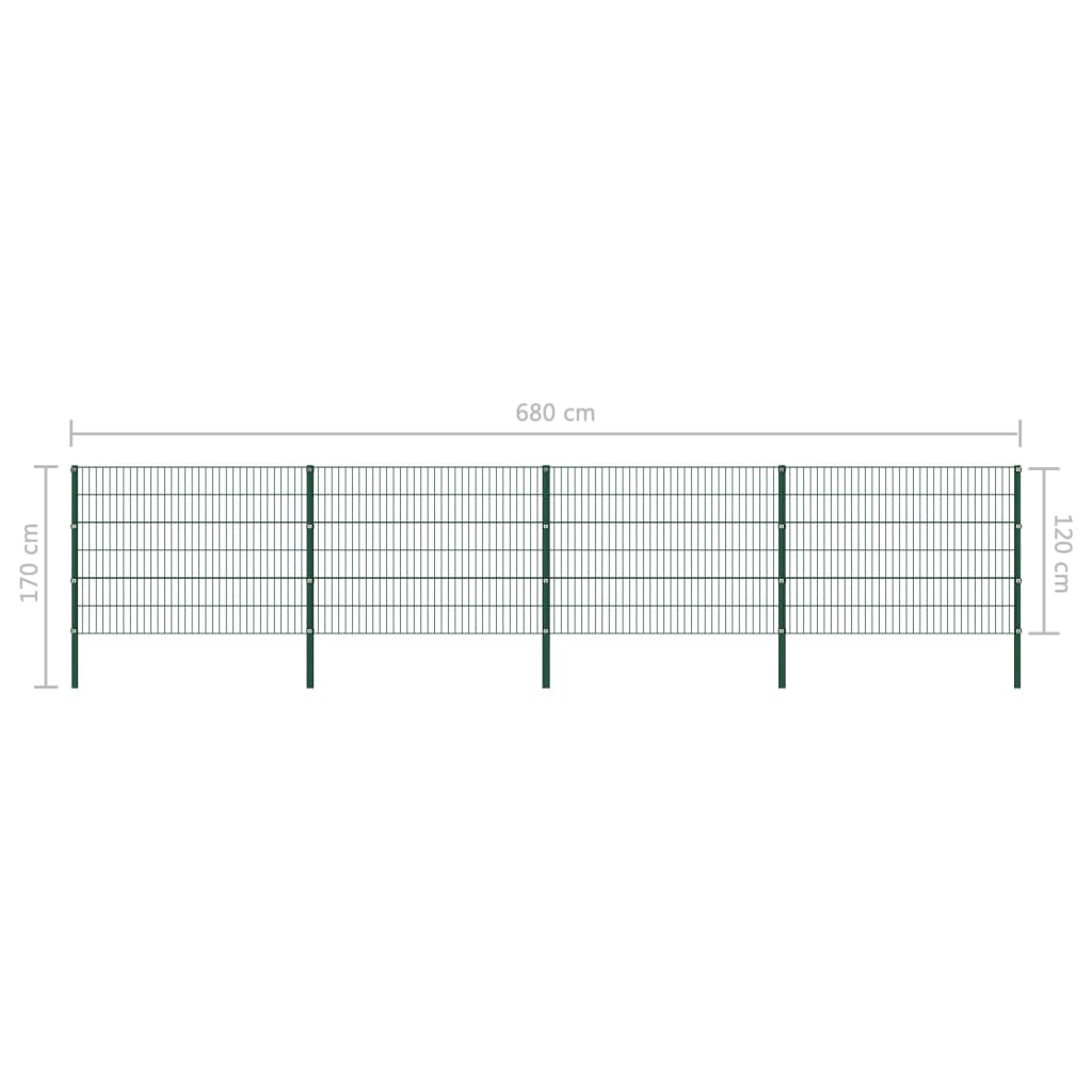 Gjerdepanel med stolper jern 694,5x120 cm grønn