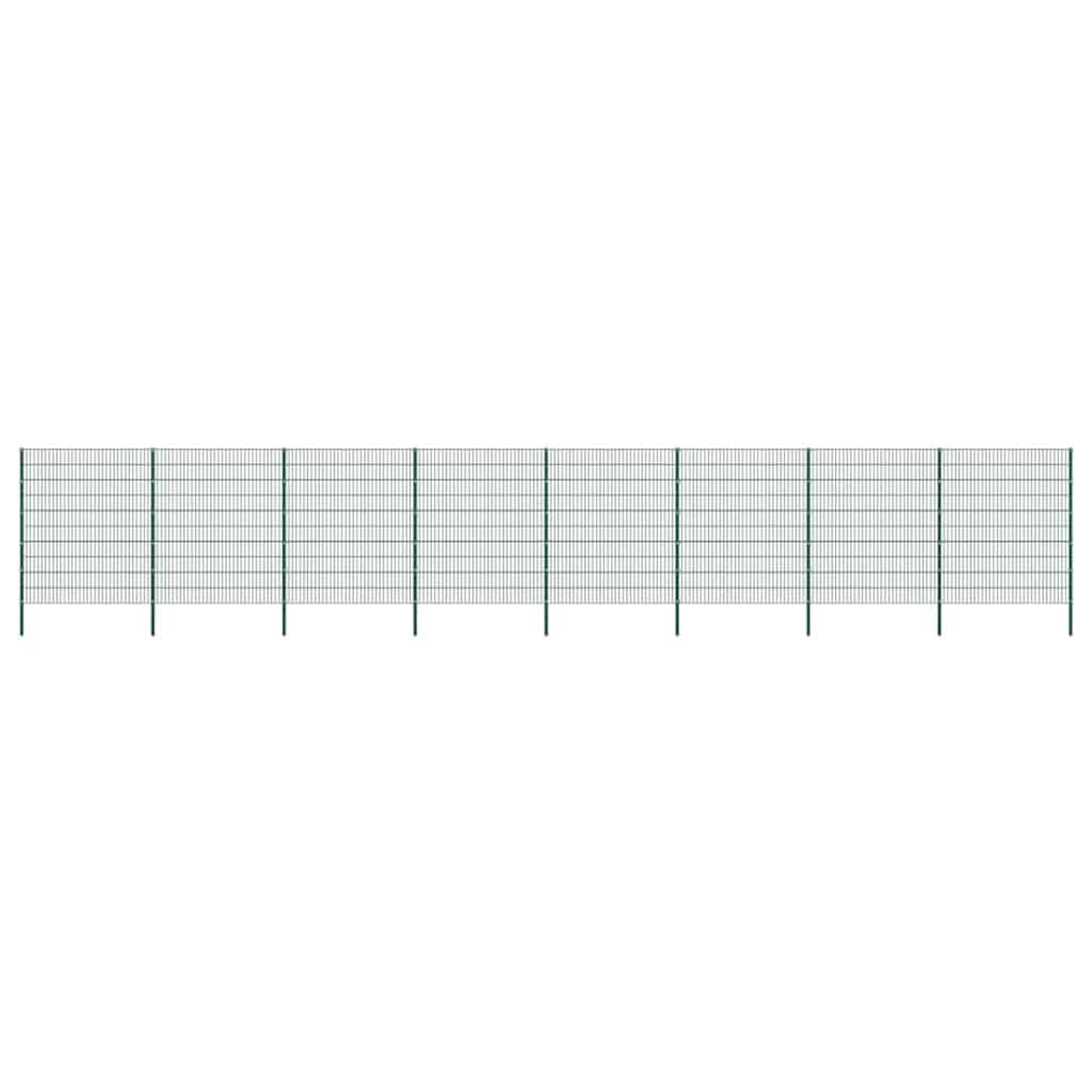 Gjerdepanel med stolper jern 1385x200 cm grønn