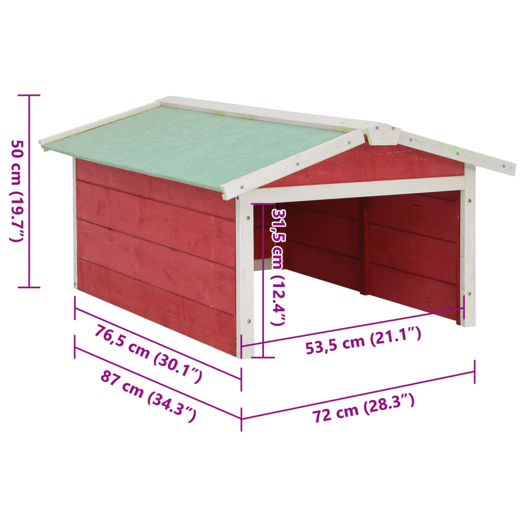 Gressklipperhus rød og hvit 72x87x50 cm gran