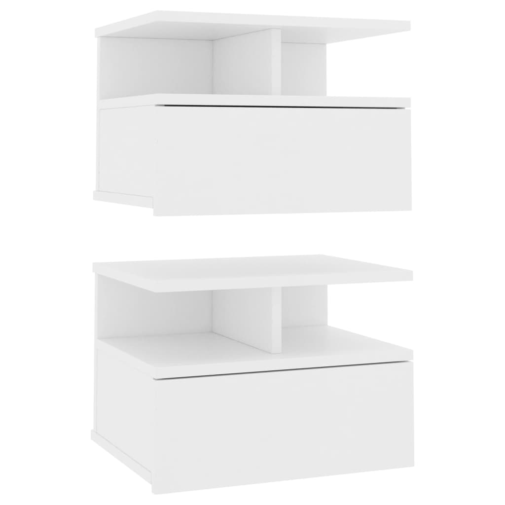 Flytende nattbord 2 stk hvit 40x31x27 cm konstruert tre
