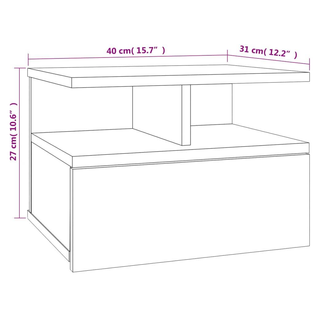 Flytende nattbord 2 stk sonoma eik 40x31x27 cm konstruert tre
