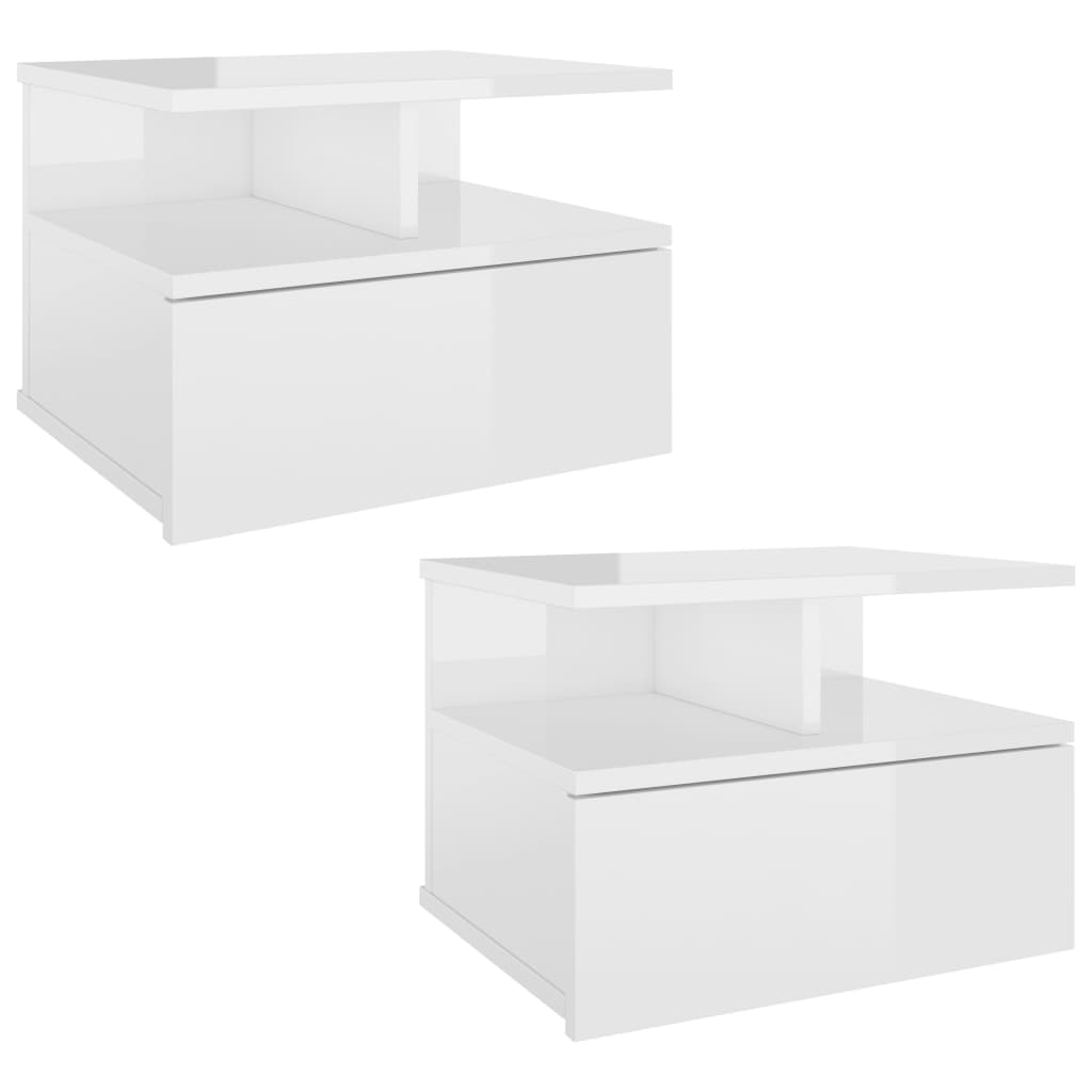 Flytende nattbord 2stk høyglans hvit 40x31x27 cm konstruert tre
