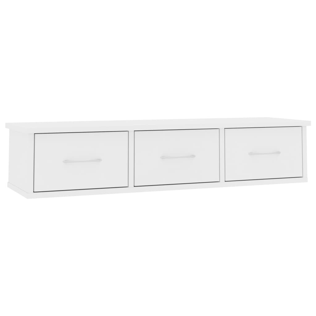 Vegghylle med skuff hvit 88x26x18,5 cm konstruert tre