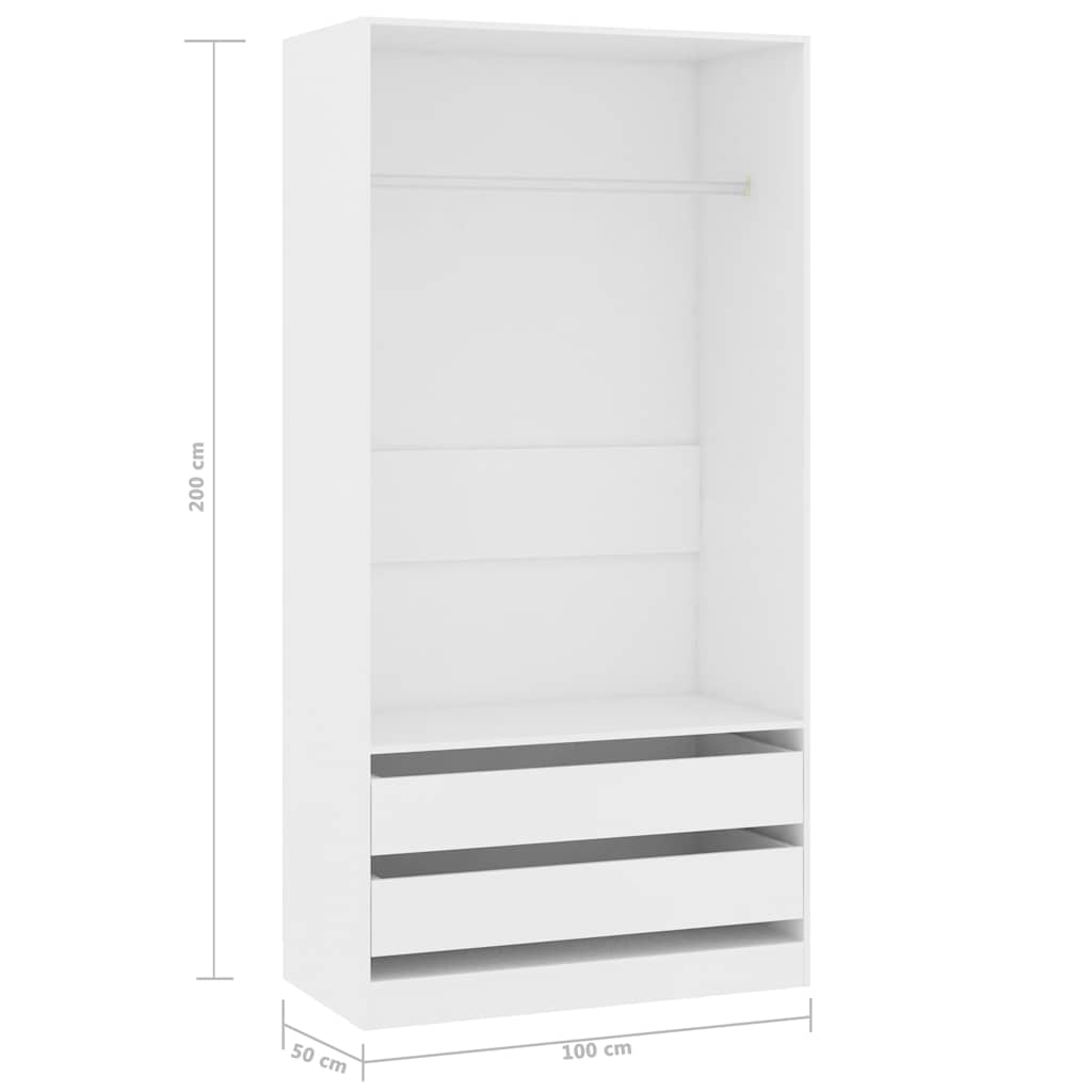 Garderobe hvit 100x50x200 cm konstruert tre