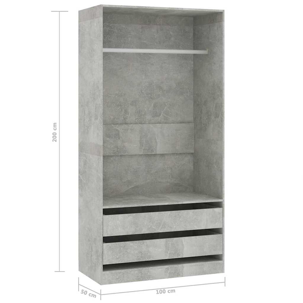 Garderobeskap betonggrå 100x50x200 cm sponplate