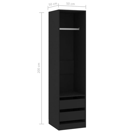Garderobe med skuffer svart 50x50x200 cm konstruert tre