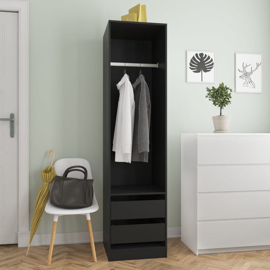 Garderobe med skuffer svart 50x50x200 cm konstruert tre