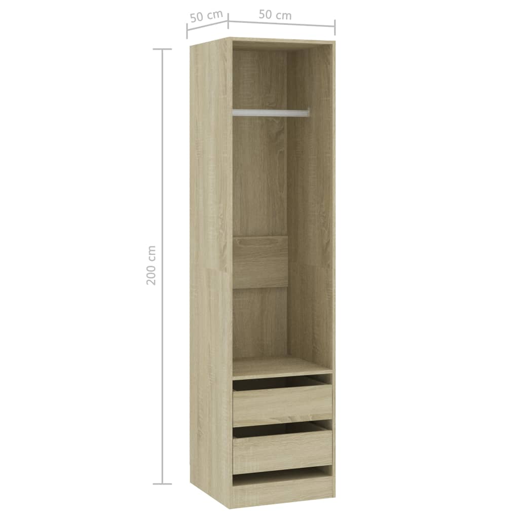Garderobe med skuffer sonoma eik 50x50x200 cm konstruert tre