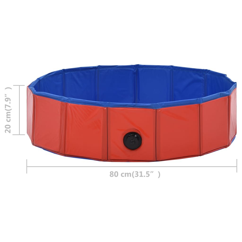 Sammenleggbart hundebasseng rød 80x20 cm PVC