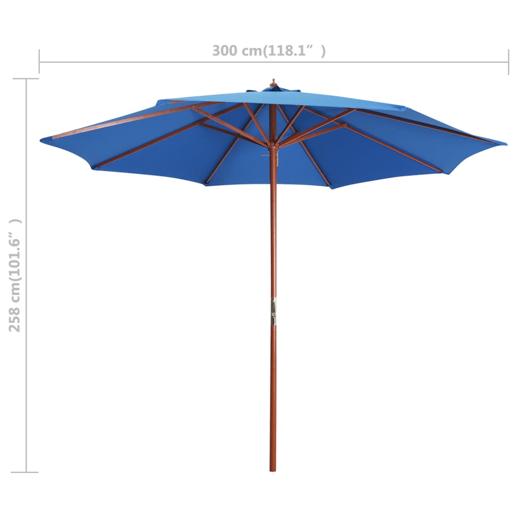Parasoll med trestang 300x258 cm blå