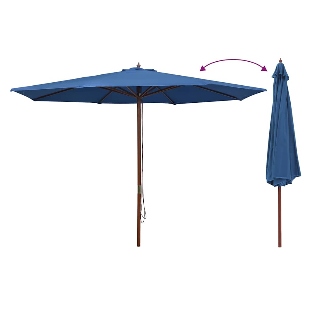 Parasoll med trestang 350 cm blå vidaXL
