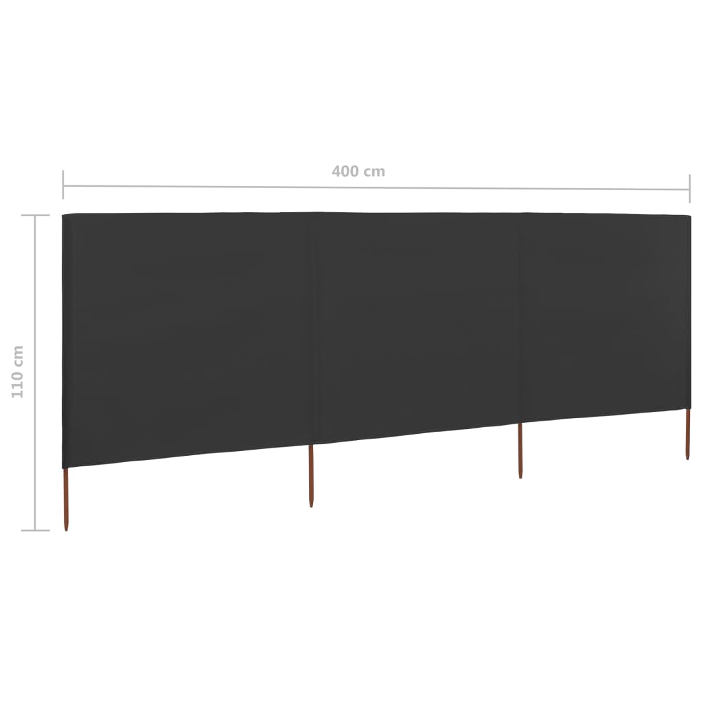 Vindskjerm 3 paneler stoff 400x80 cm antrasitt