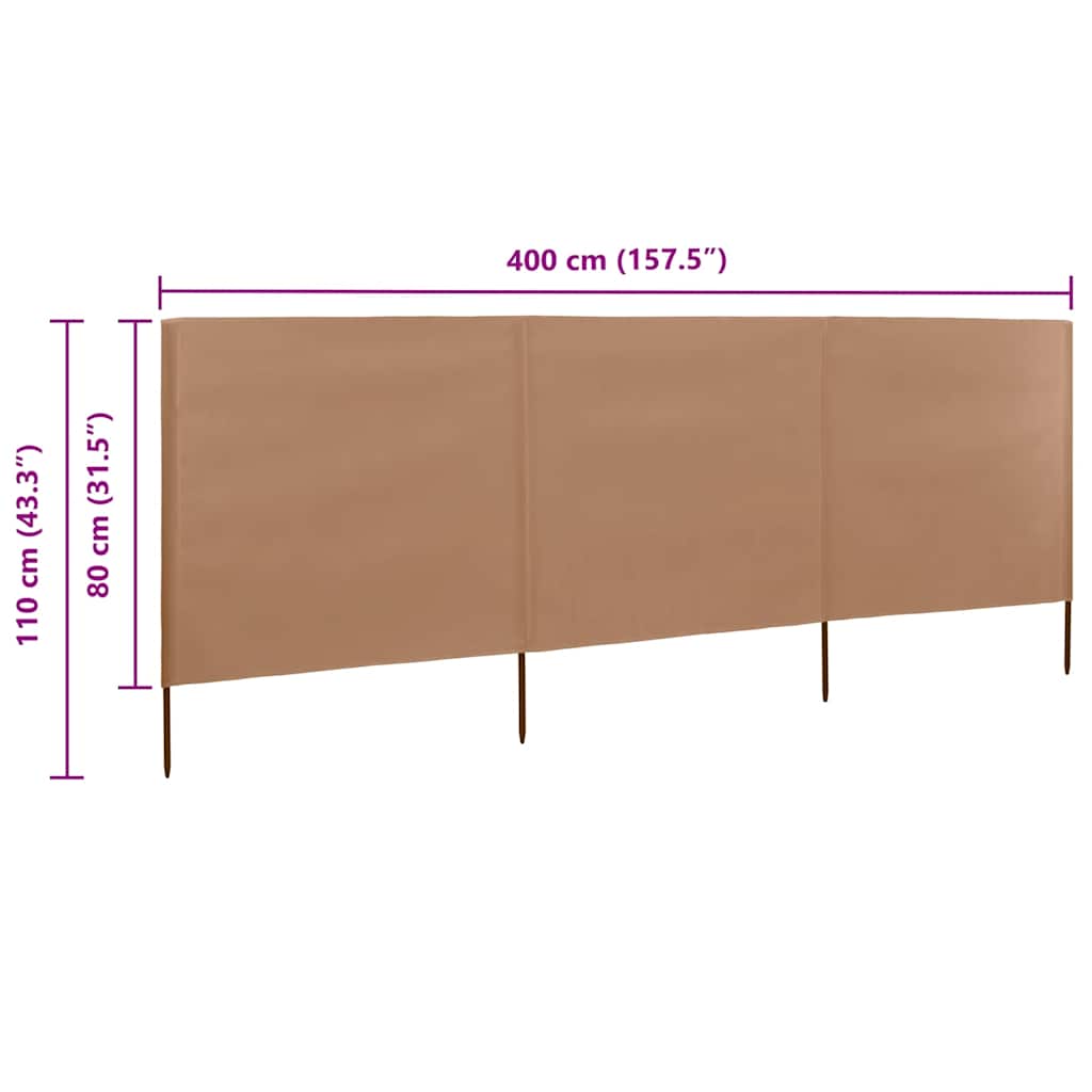 Vindskjerm 3 paneler stoff 400x80 cm gråbrun vidaXL