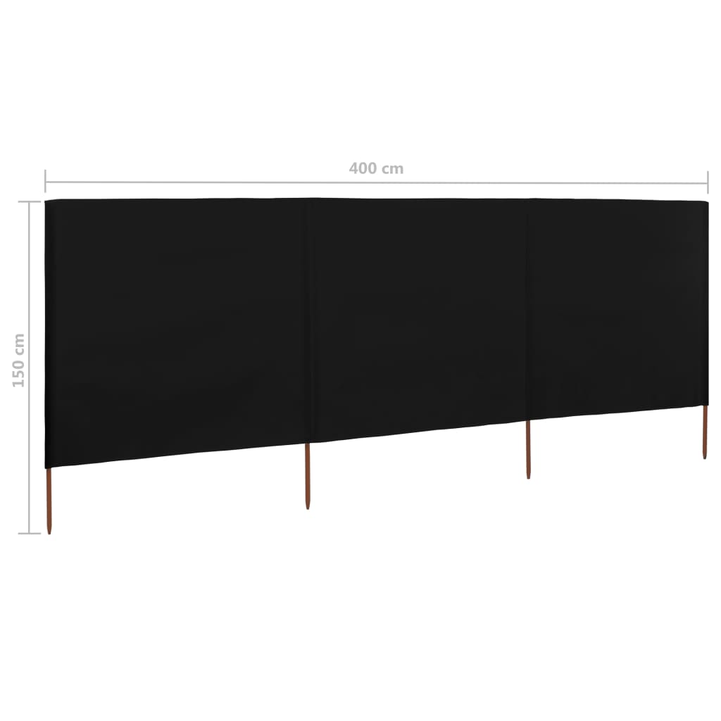 Vindskjermer 3 paneler stoff 400x120 cm svart