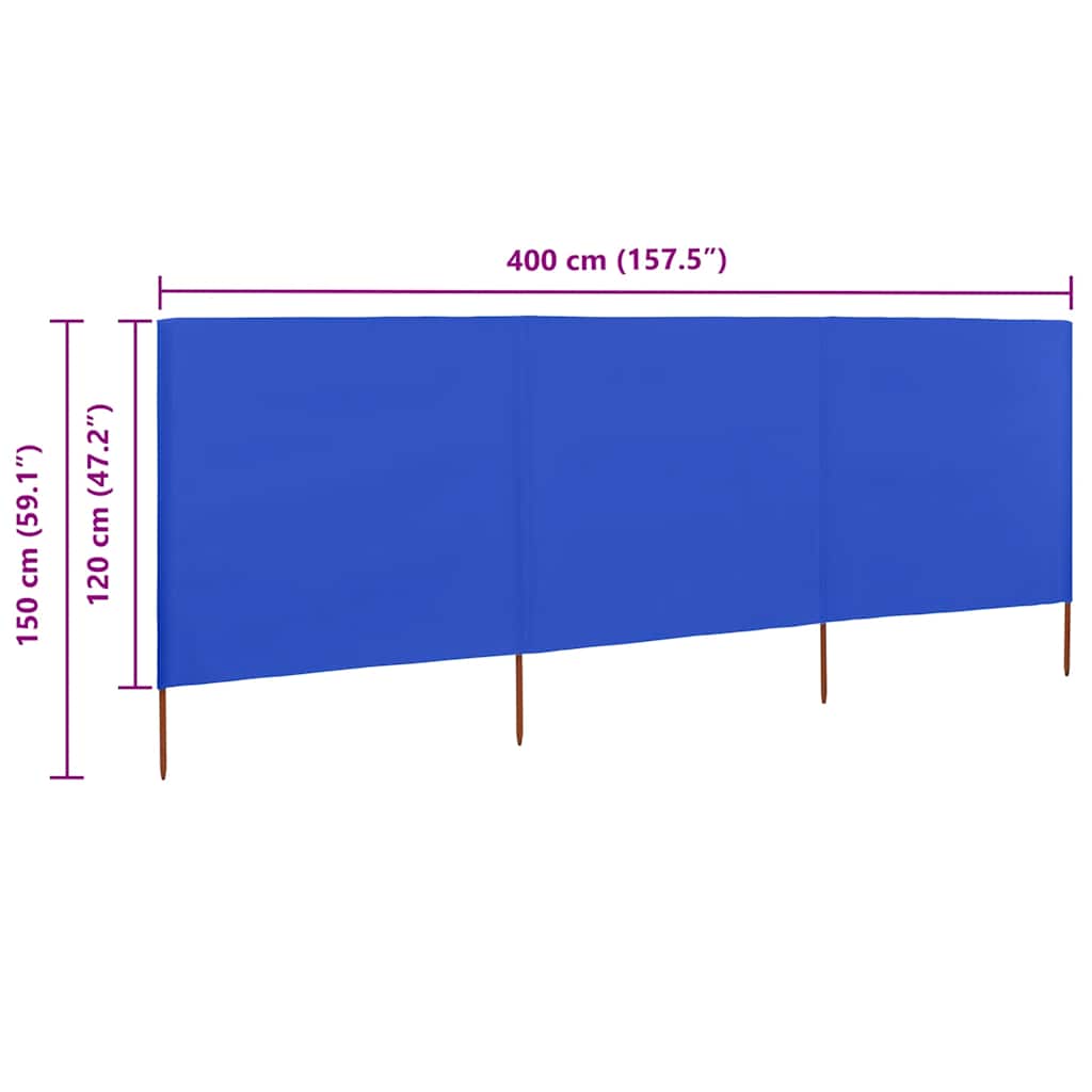 Vindskjermer 3 paneler stoff 400x120 cm asurblå vidaXL