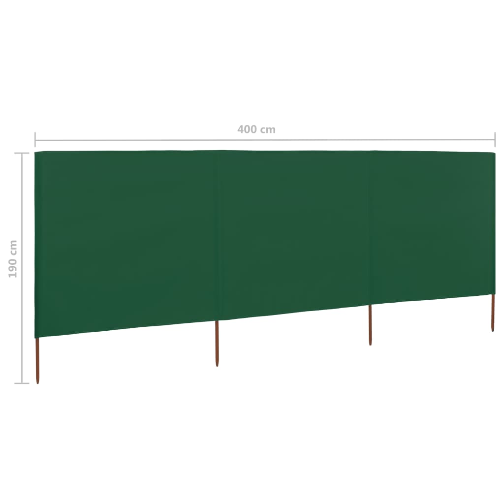 Vindskjerm 3 paneler stoff 400x160 cm grønn