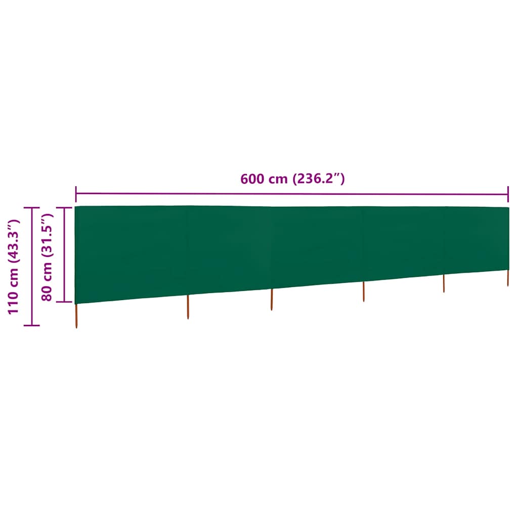 Vindskjerm 5 paneler stoff 600x80 cm grønn vidaXL