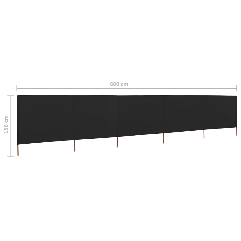 Vindskjerm 5 paneler stoff 600x120 cm svart