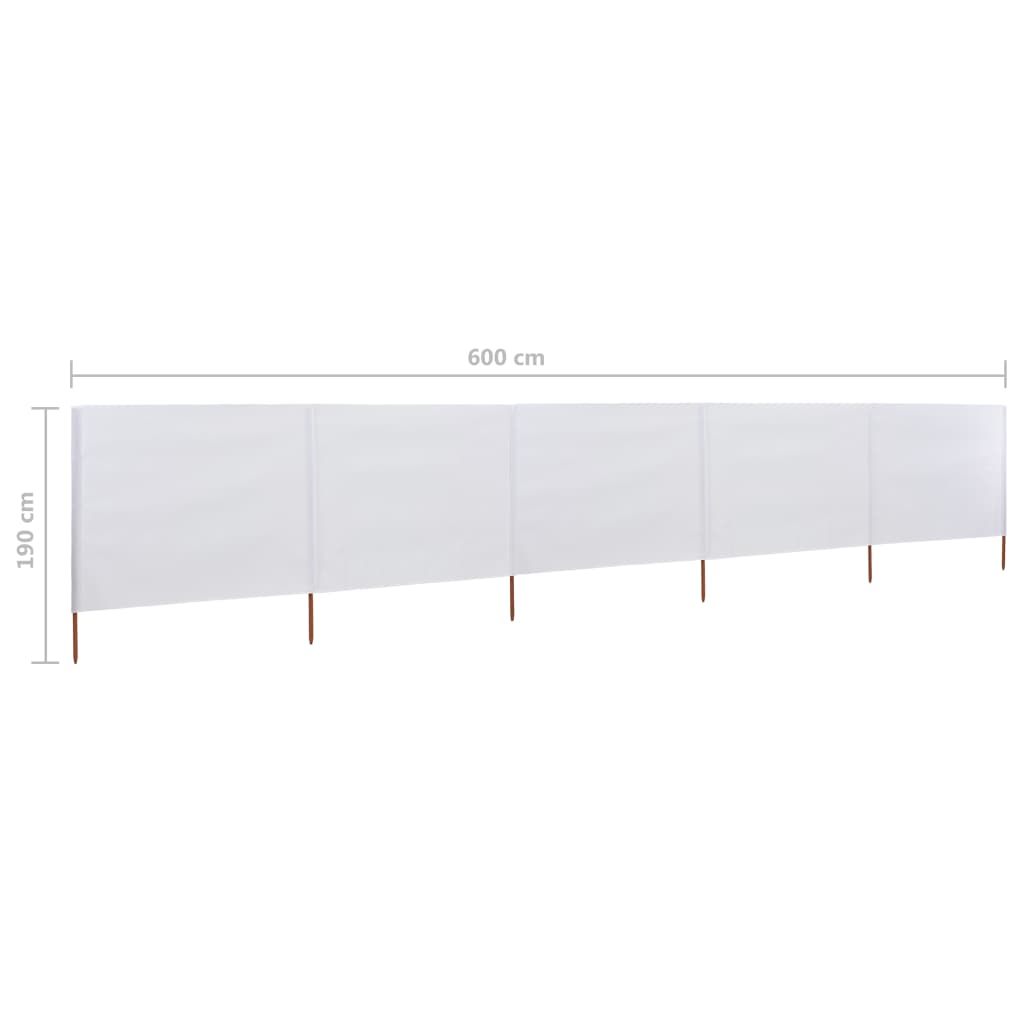 Vindskjerm 5 paneler stoff 600x160 cm sandhvit