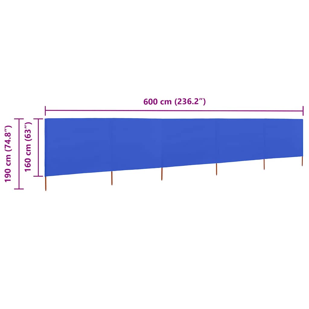 Vindskjerm 5 paneler stoff 600x160 cm asurblå vidaXL