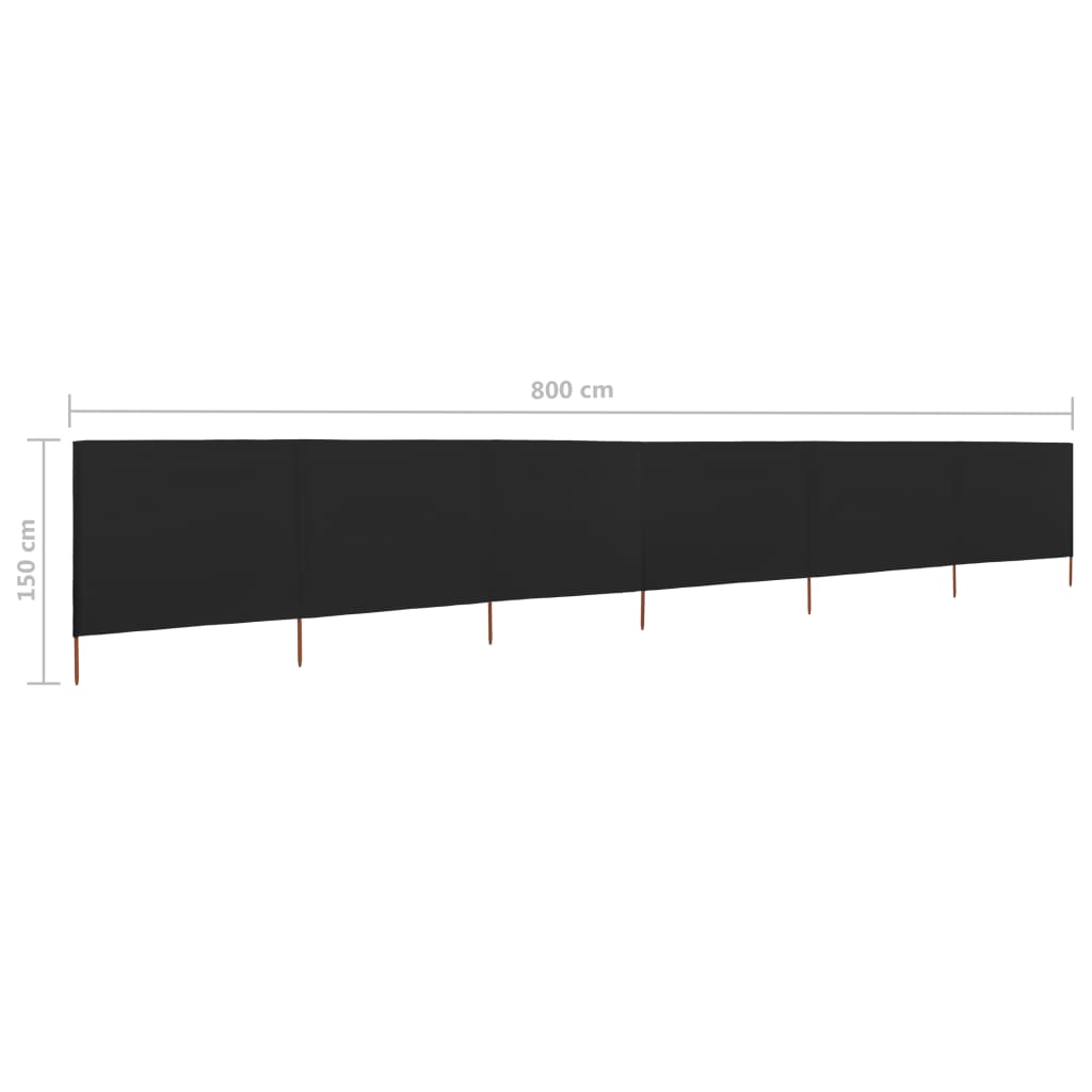 Vindskjerm 6 paneler stoff 800x120 cm svart