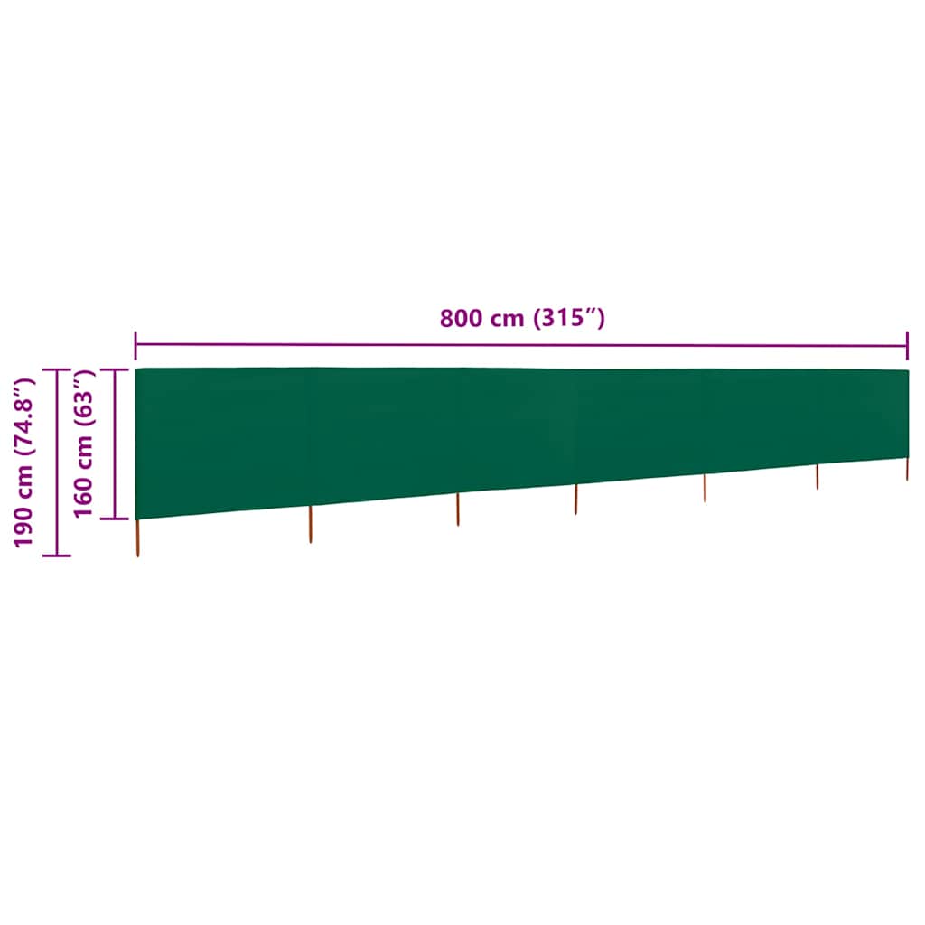 Vindskjerm 6 paneler stoff 800x160 cm grønn vidaXL