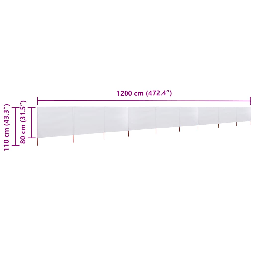 Vindskjerm 9 paneler stoff 1200x80 cm sandhvit vidaXL