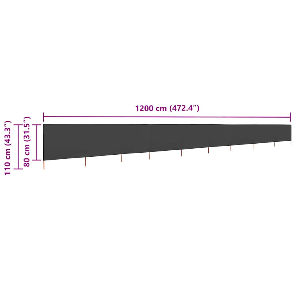 Vindskjerm 9 paneler stoff 1200x80 cm antrasitt vidaXL