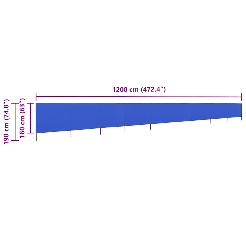 Vindskjerm 9 paneler stoff 1200x160 cm asurblå vidaXL