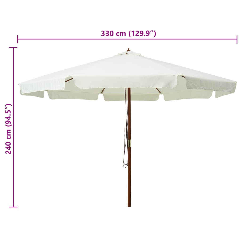 Parasoll med trestang 330 cm sandhvit