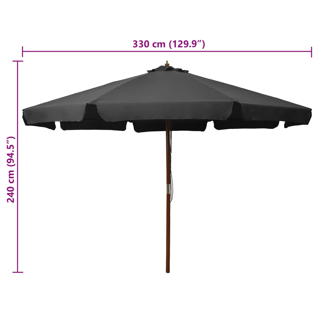 Parasoll med trestang 330 cm antrasitt vidaXL