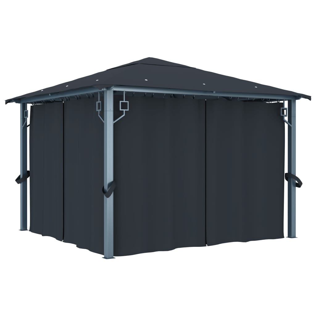 Paviljong med gardin 300x300 cm antrasitt aluminium