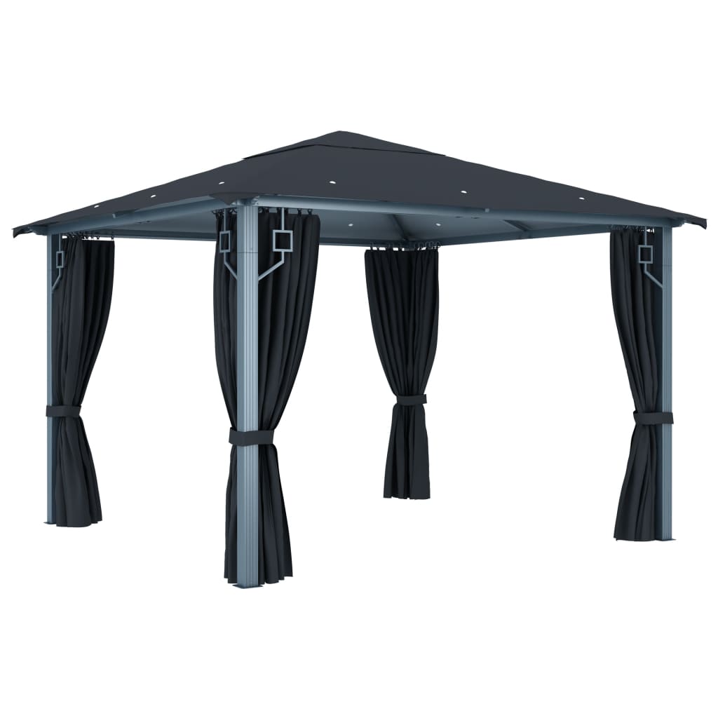 Paviljong med gardin 300x300 cm antrasitt aluminium
