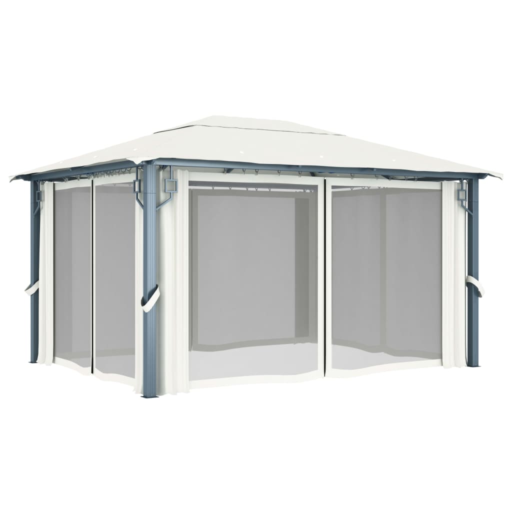 Paviljong med gardin 400 x 300 cm kremhvit aluminium