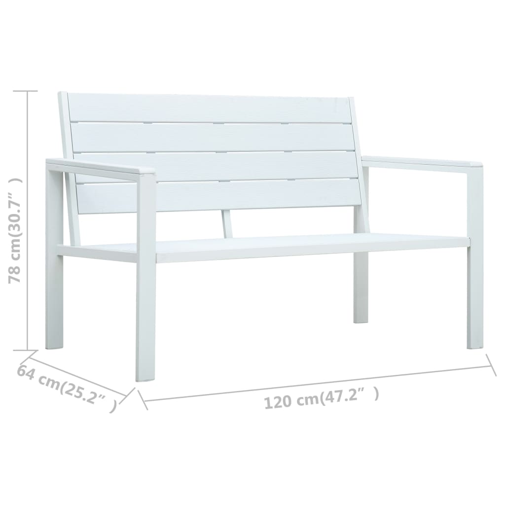 Hagebenk 120 cm HDPE hvit treutseende vidaXL